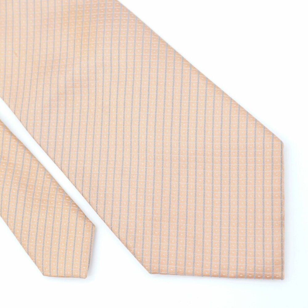 Apt 9. Peach‎ Orange Gray Check Woven Silk Tie